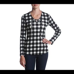 3/$10 SALE! Plaid Shirt Black and White Lace Up
